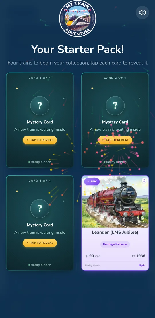 An Epic train card being revealed after a station quiz