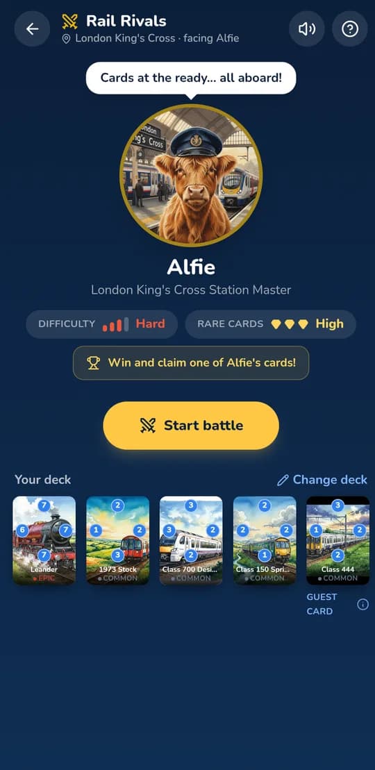 A Rail Rivals card battle against a station master