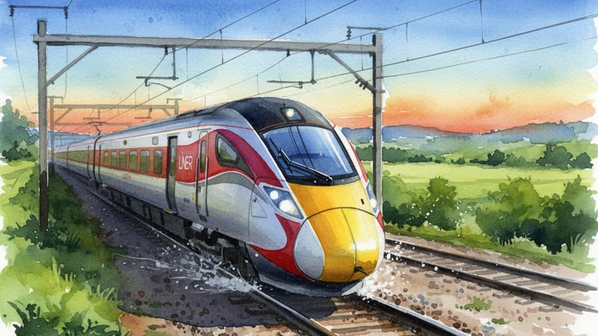 LNER Azuma speeding through the British countryside