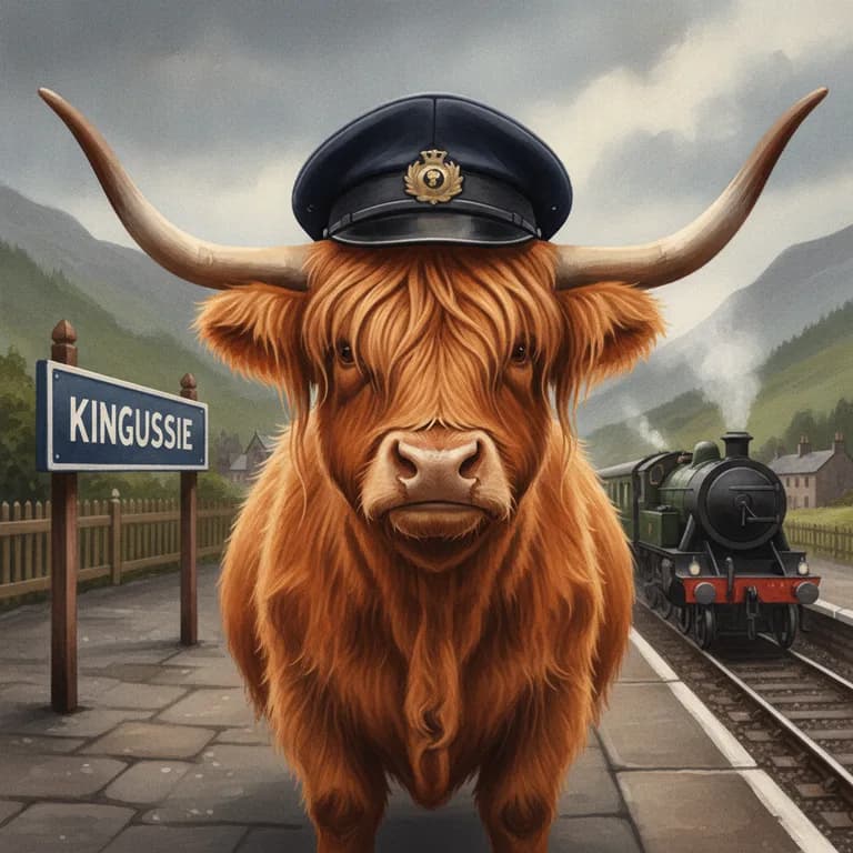 Hamish, the highland cow station master